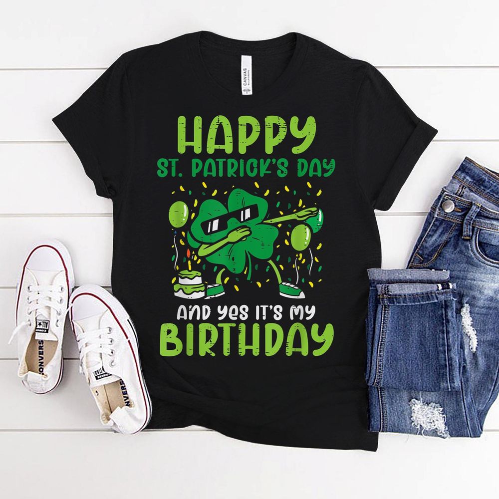 Happy St Patricks Day Birthday Shamrock Dab Bday Party Kids Shirt Unisex Standard T-Shirt black s