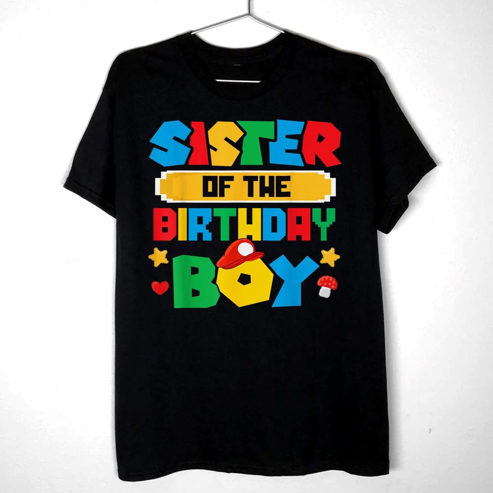 Sister Of The Birthday Boy Game Gaming Family Matching Shirt Unisex Standard T-Shirt black s