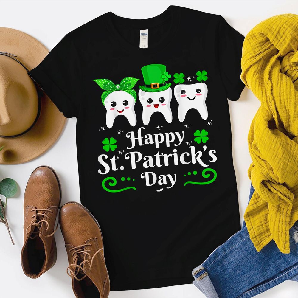 Dentist Happy St Patricks Day Dental Assistant Tooth Dentist Shirt Unisex Standard T-Shirt black s